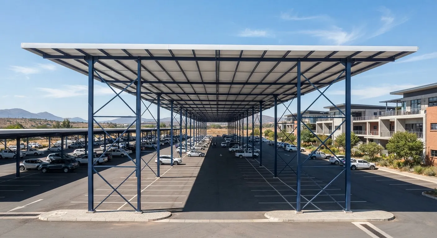 Long-span steel carport canopy in Chitungwiza